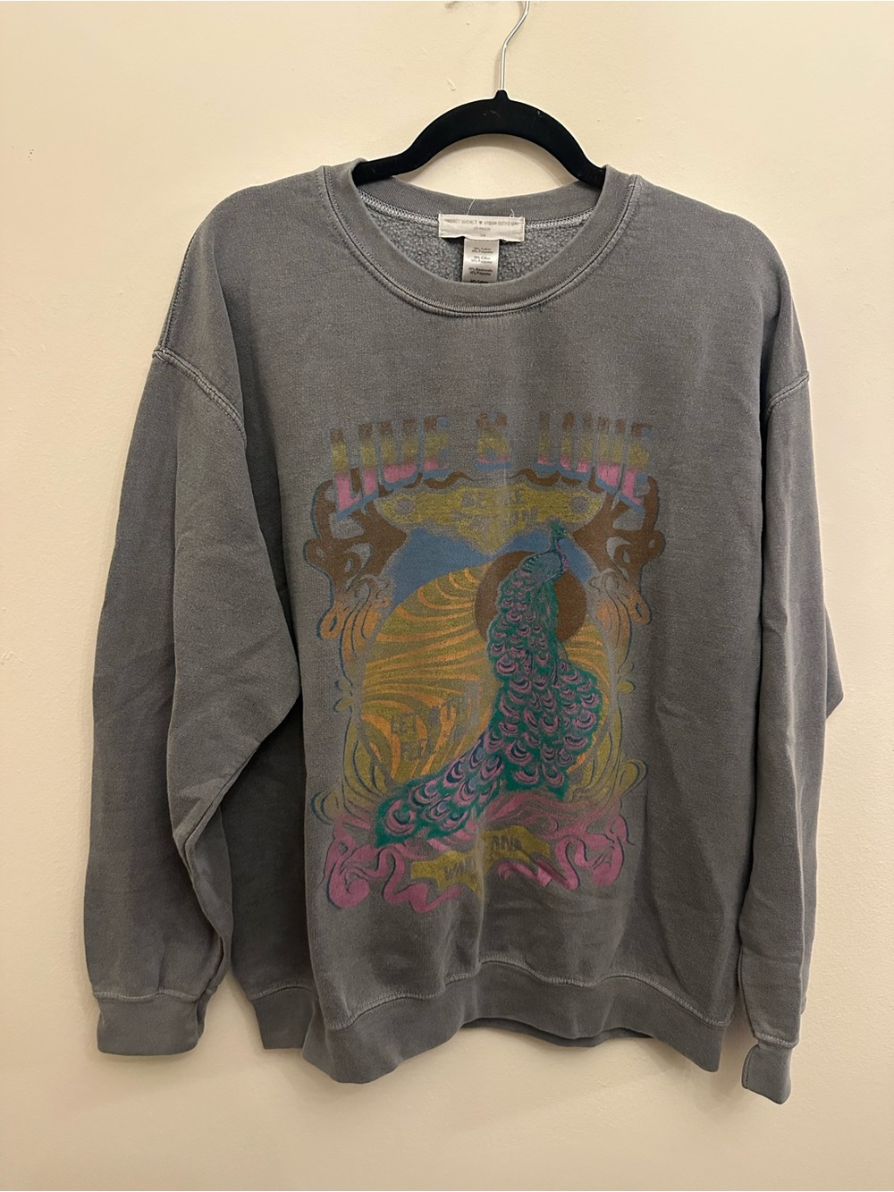 Project Social T Urban Outfitters UO S/M Peacock Graphic Sweatshirt Boho Washed